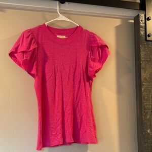 Nation LTD Vibrant Pink Short Sleeve Top with Ruffled Detail